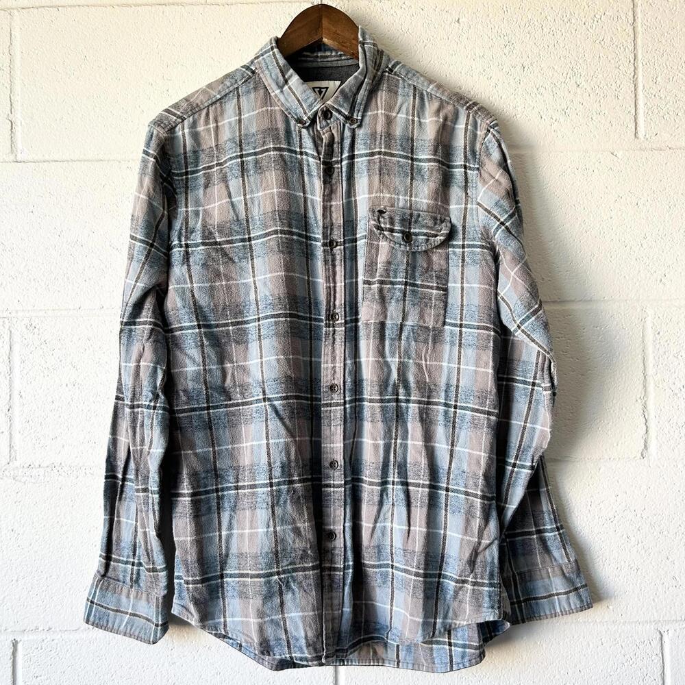 Vissla Gray Blue Plaid Flannel Button Down Shirt Men's Medium